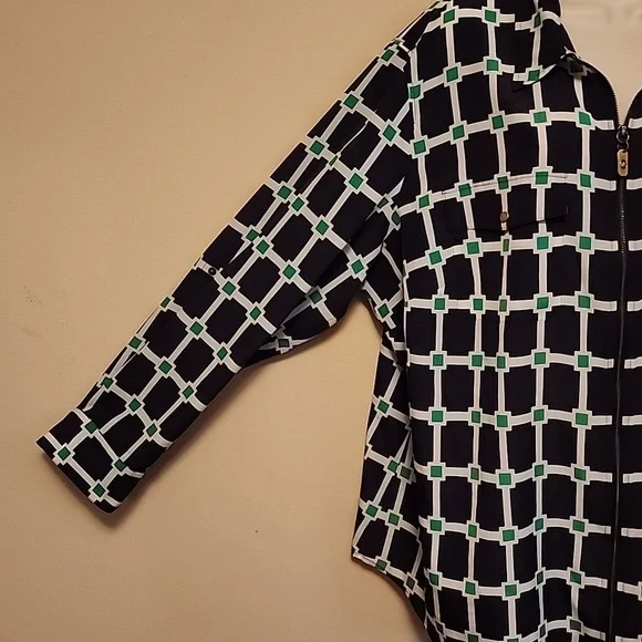 NWOT MICHAEL KORS FULL ZIP BLOUSE Unique Print - Picture 5 of 12